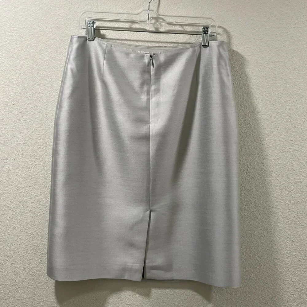 RICKIE FREEMAN TERI JON Texture Woven Silk Bk Zip Pencil Skirt, Silver Gray - 12 - Picture 2 of 8